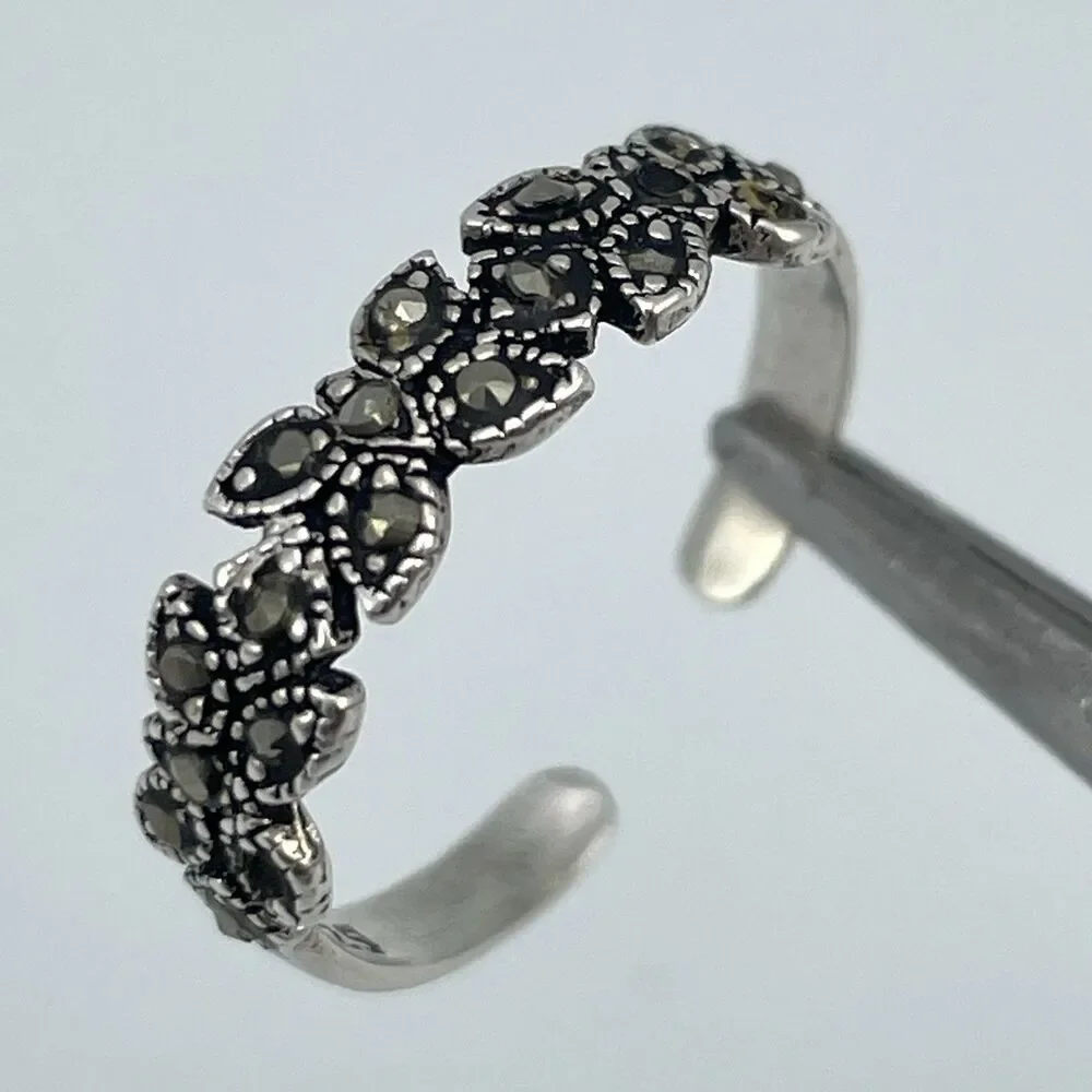 925 Sterling Silver Ring Marcasite Stone Butterfly Dainty Sz 5 Adjustable Cute